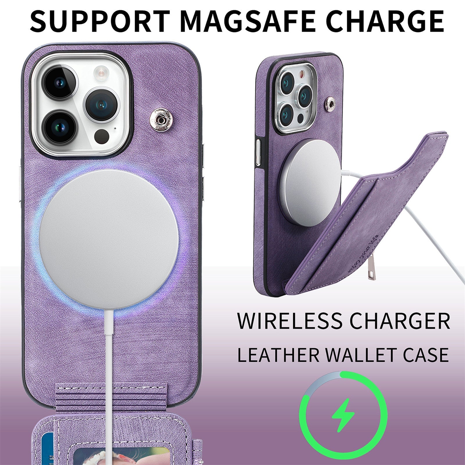 iPhone 15 Pro Magsafe Wireless Zippered Leather Case