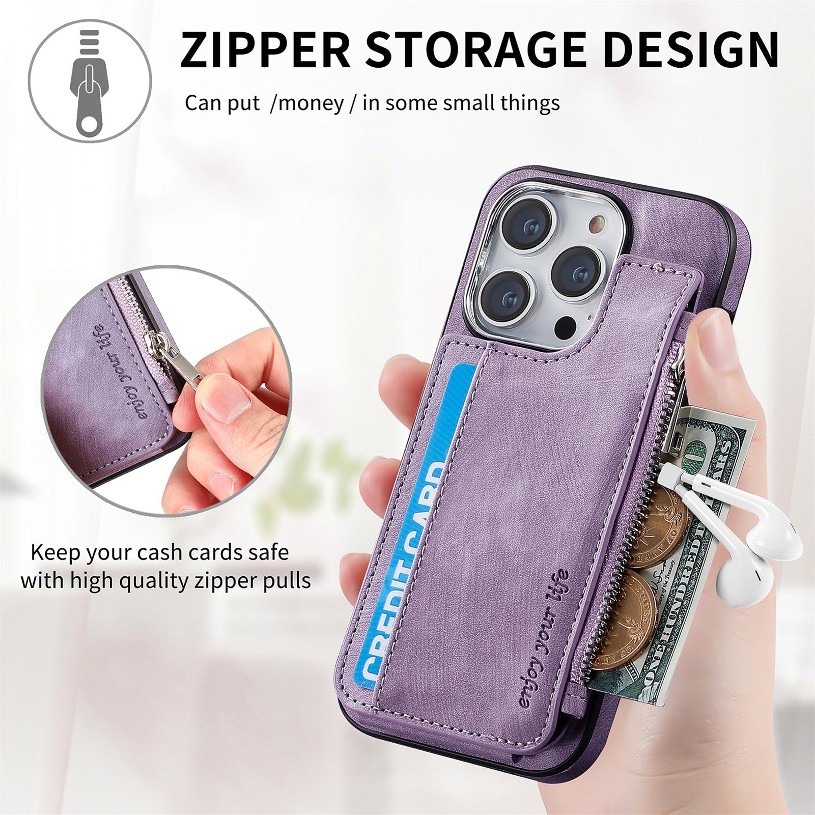 iPhone 15 Pro Magsafe Wireless Zippered Leather Case