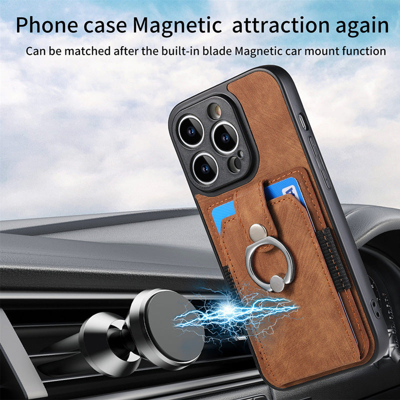 iPhone 15 Pro Solid Vintage Hardware Ring Leather Case