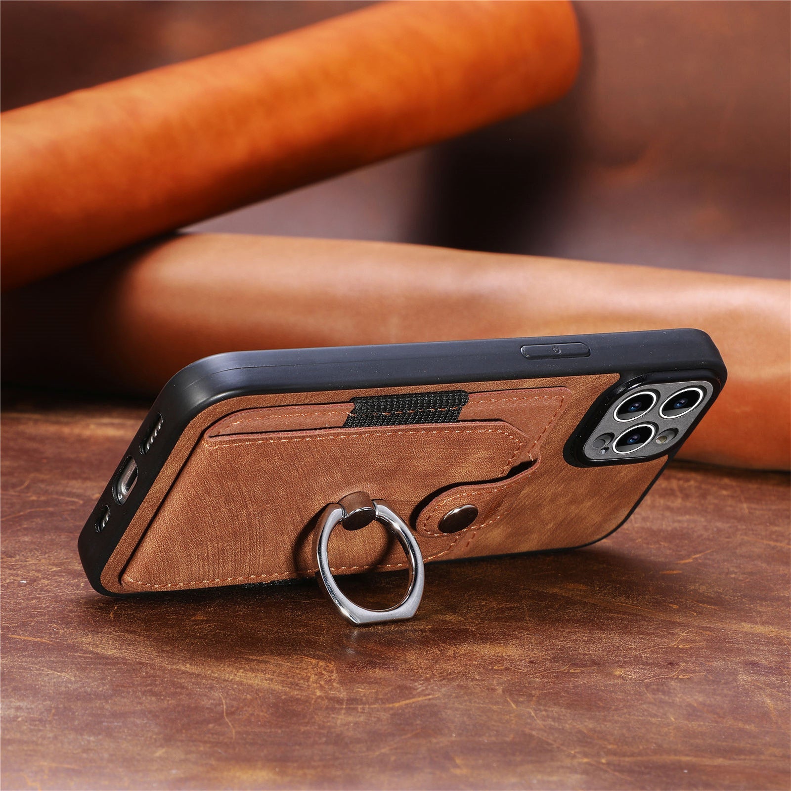 iPhone 15 Pro Solid Vintage Hardware Ring Leather Case