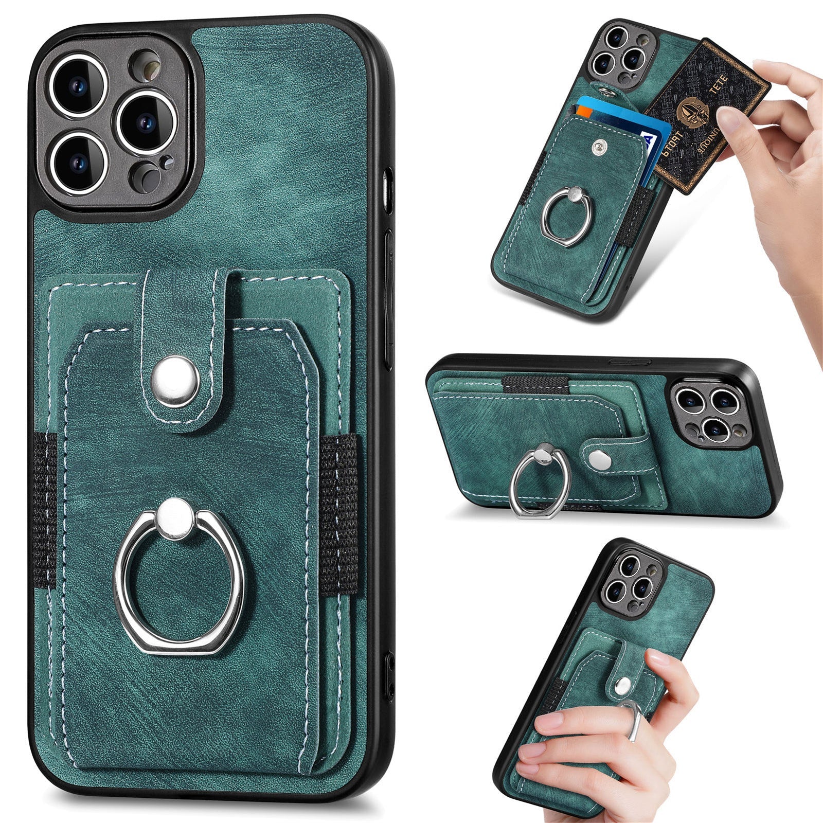 iPhone 15 Pro Solid Vintage Hardware Ring Leather Case