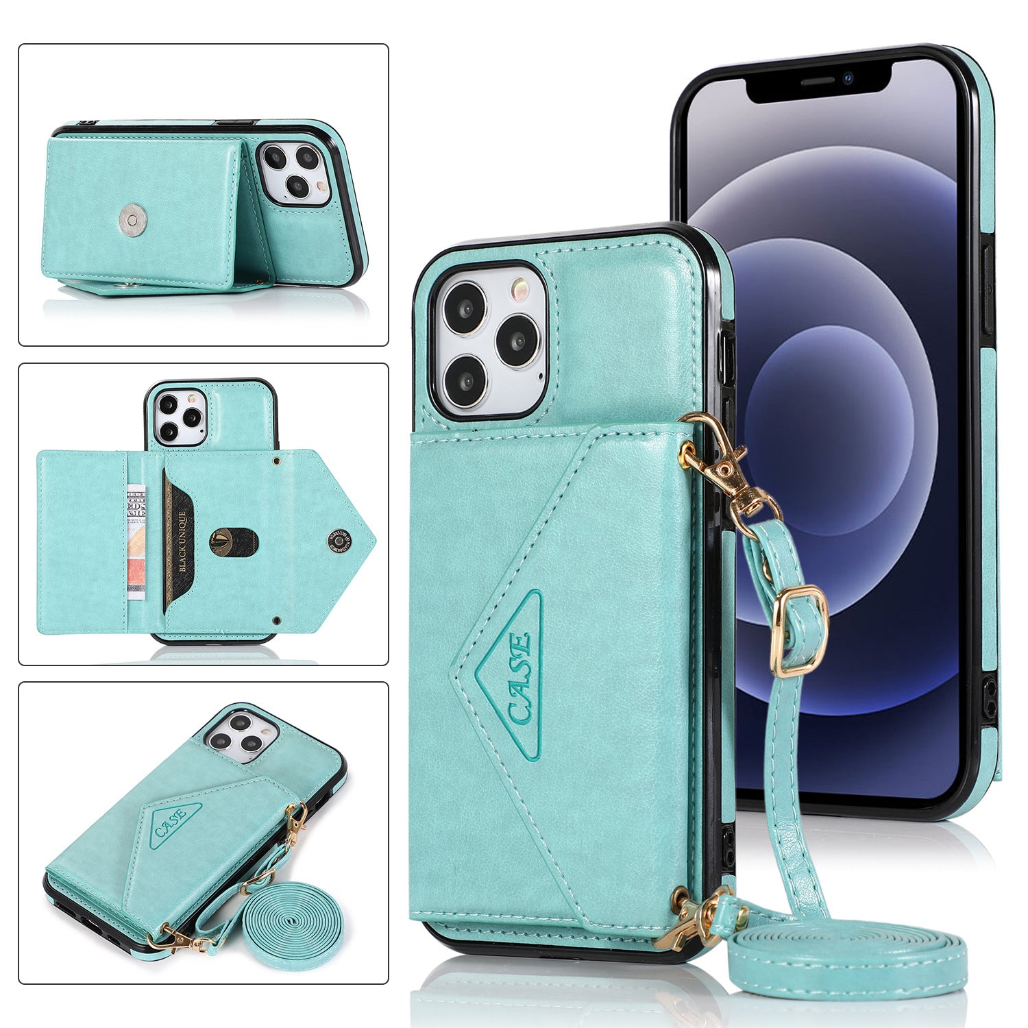 iPhone 15 Pro Max Triangle Crossbody Multifunctional Card Insertion Leather Case