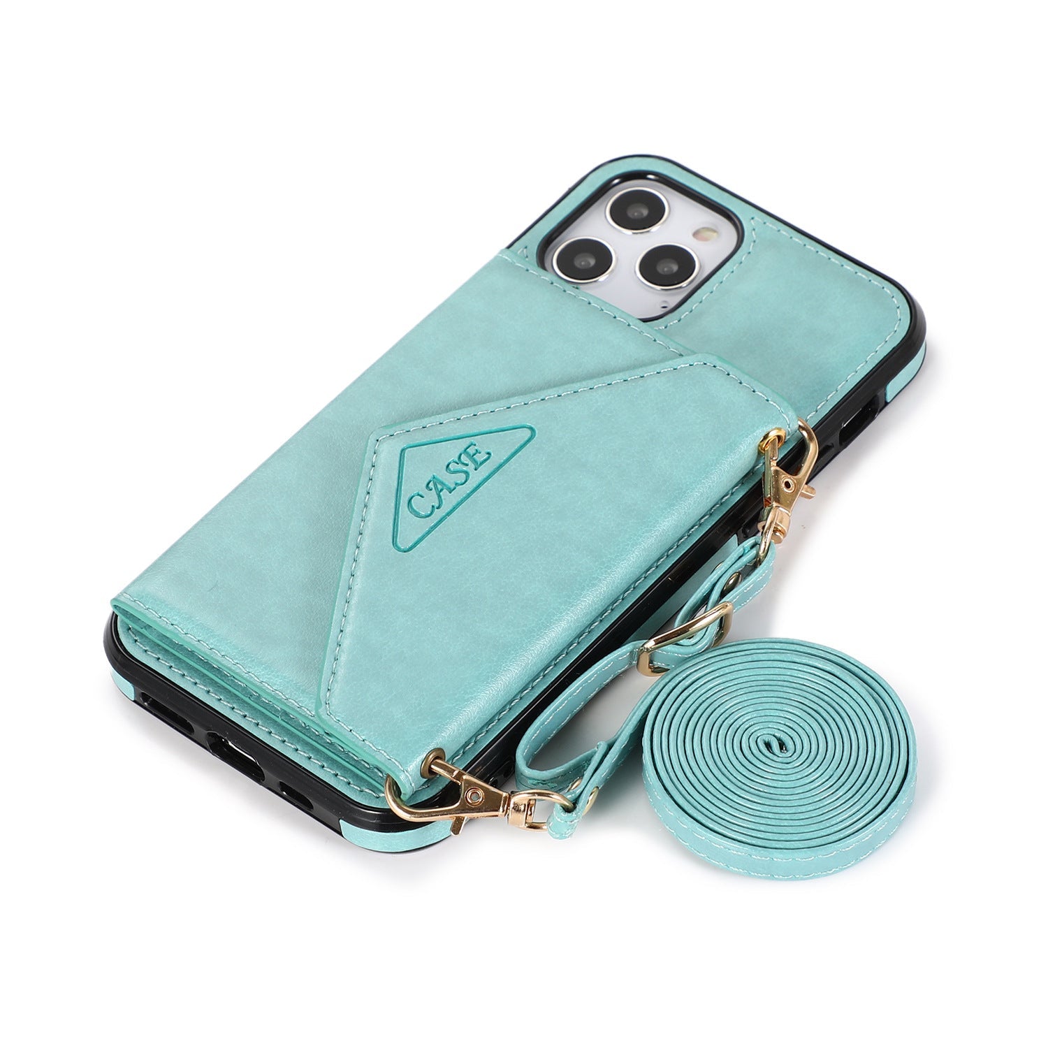 iPhone 15 Pro Triangle Crossbody Multifunctional Card Insertion Leather Case