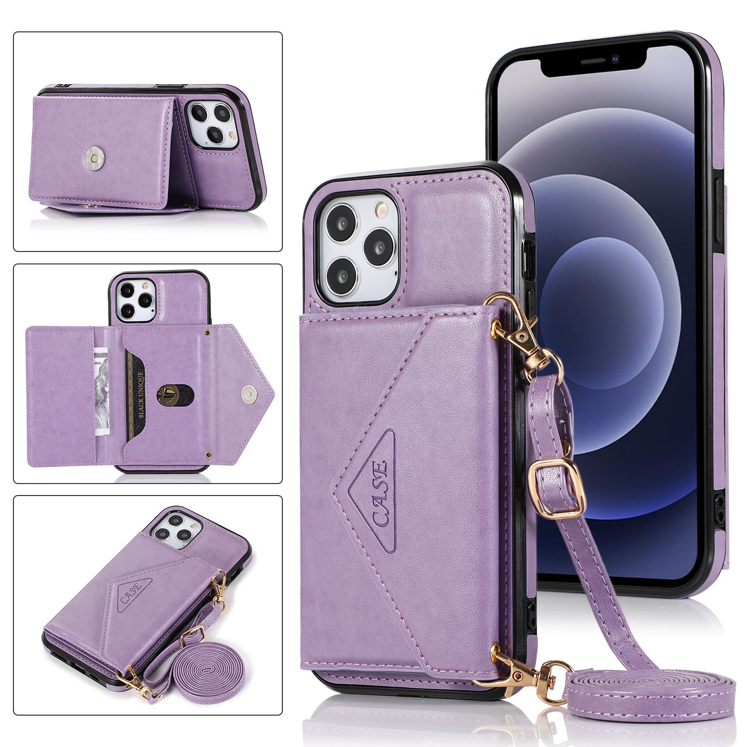 iPhone 15 Pro Max Triangle Crossbody Multifunctional Card Insertion Leather Case