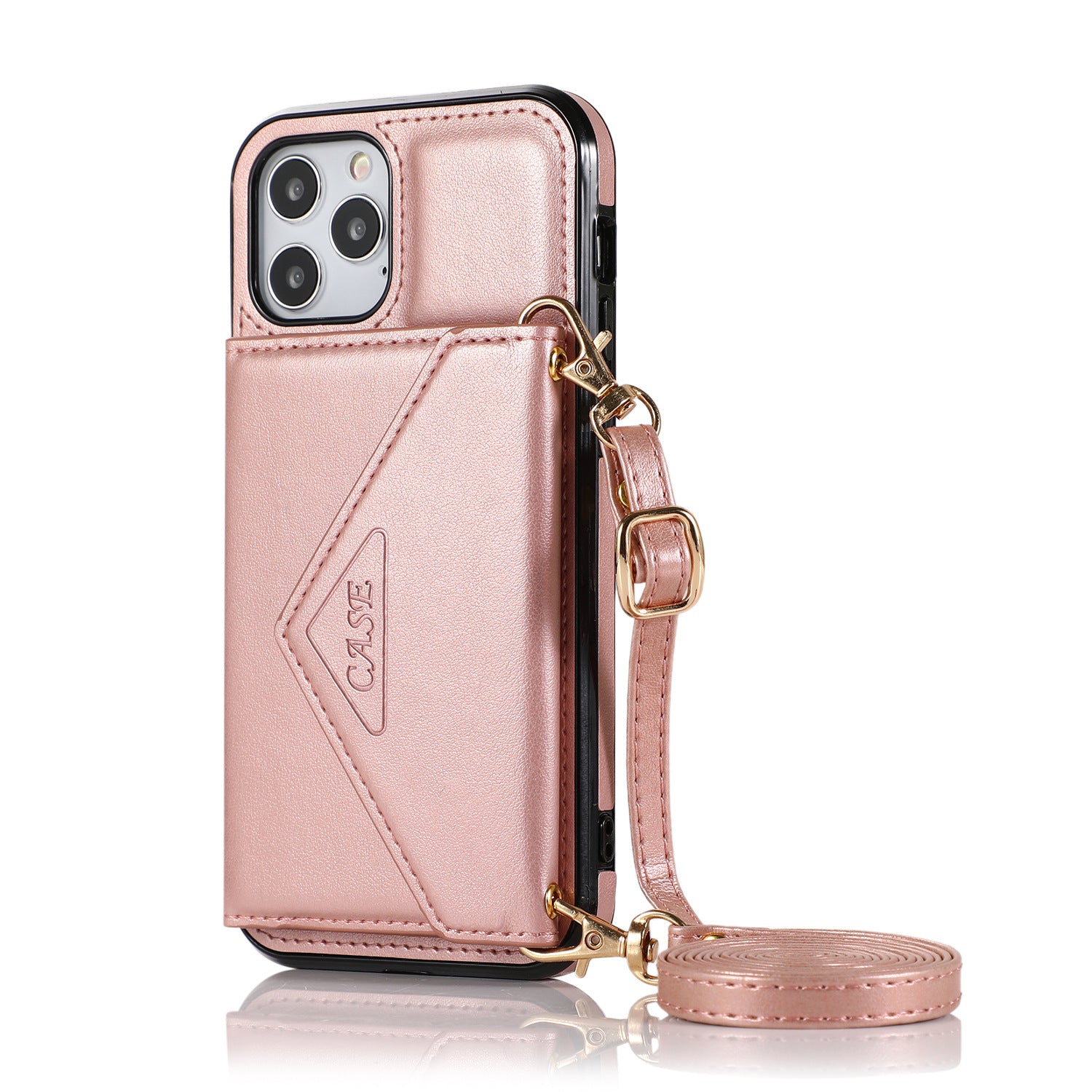 iPhone 15 Pro Max Triangle Crossbody Multifunctional Card Insertion Leather Case