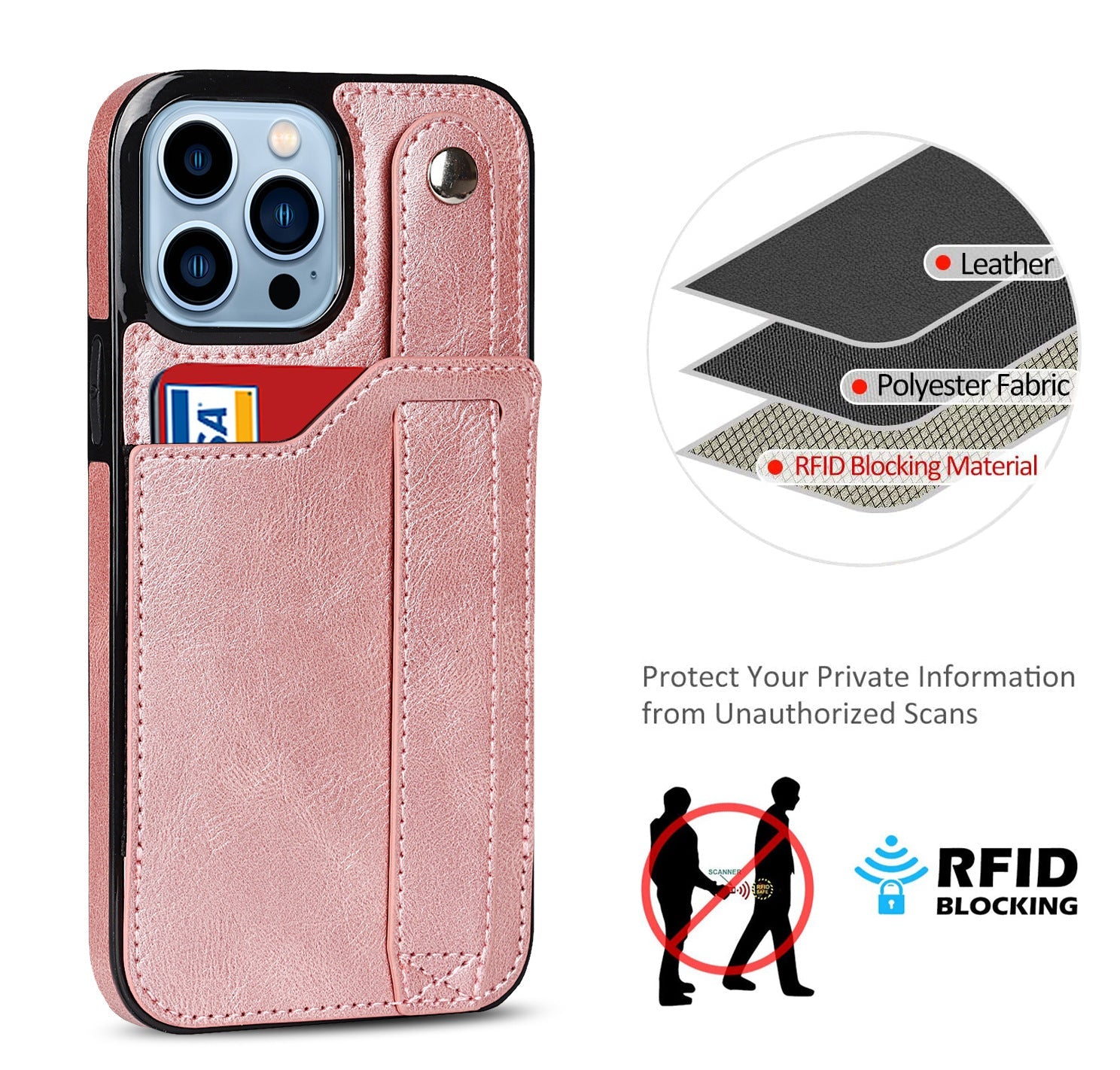 iPhone 15 Pro Rear Cover Wrist Strap Card Insertion Phone Case