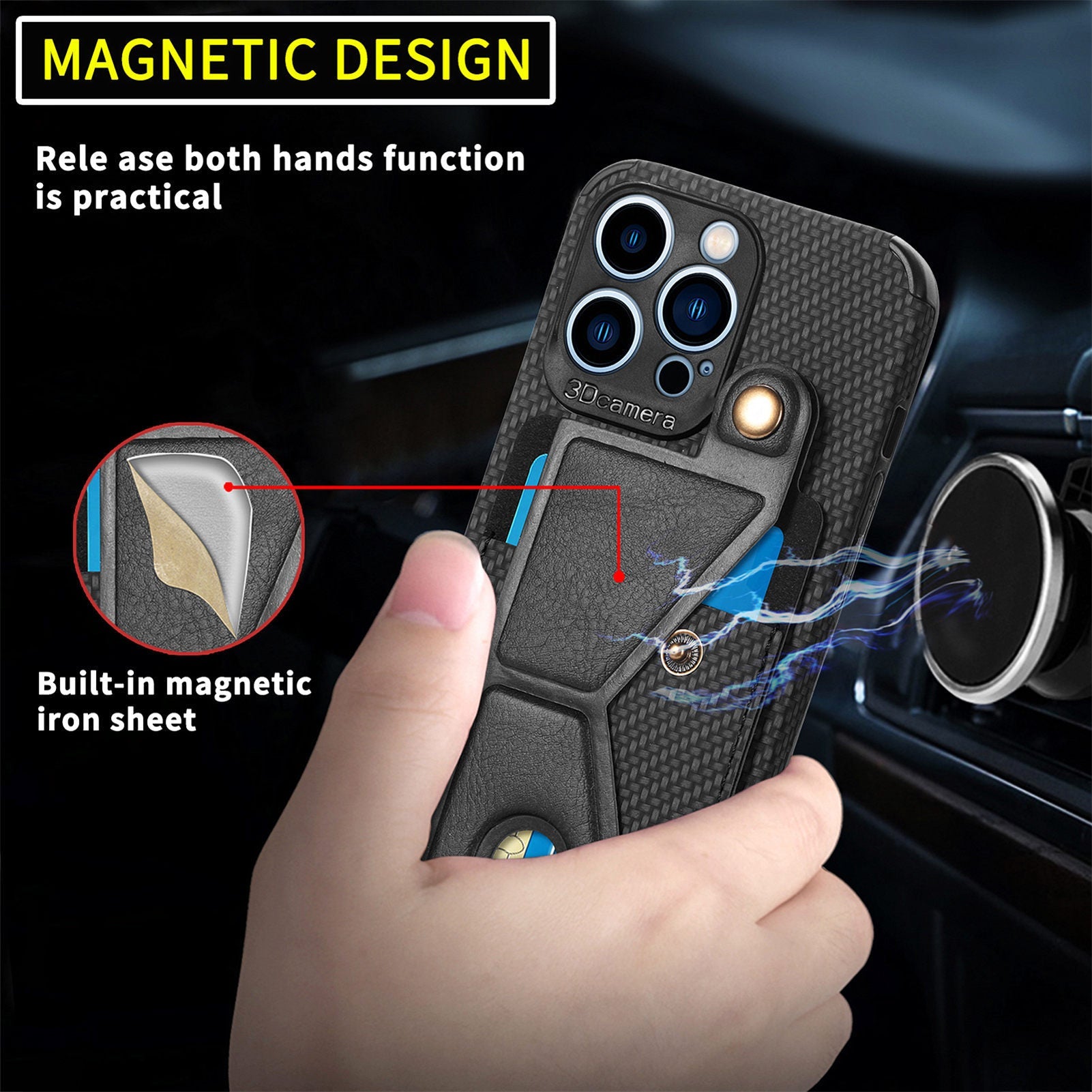 iPhone 15 Pro Multi Angle Bracket Card Insertion Magnetic Suction Anti Drop Case