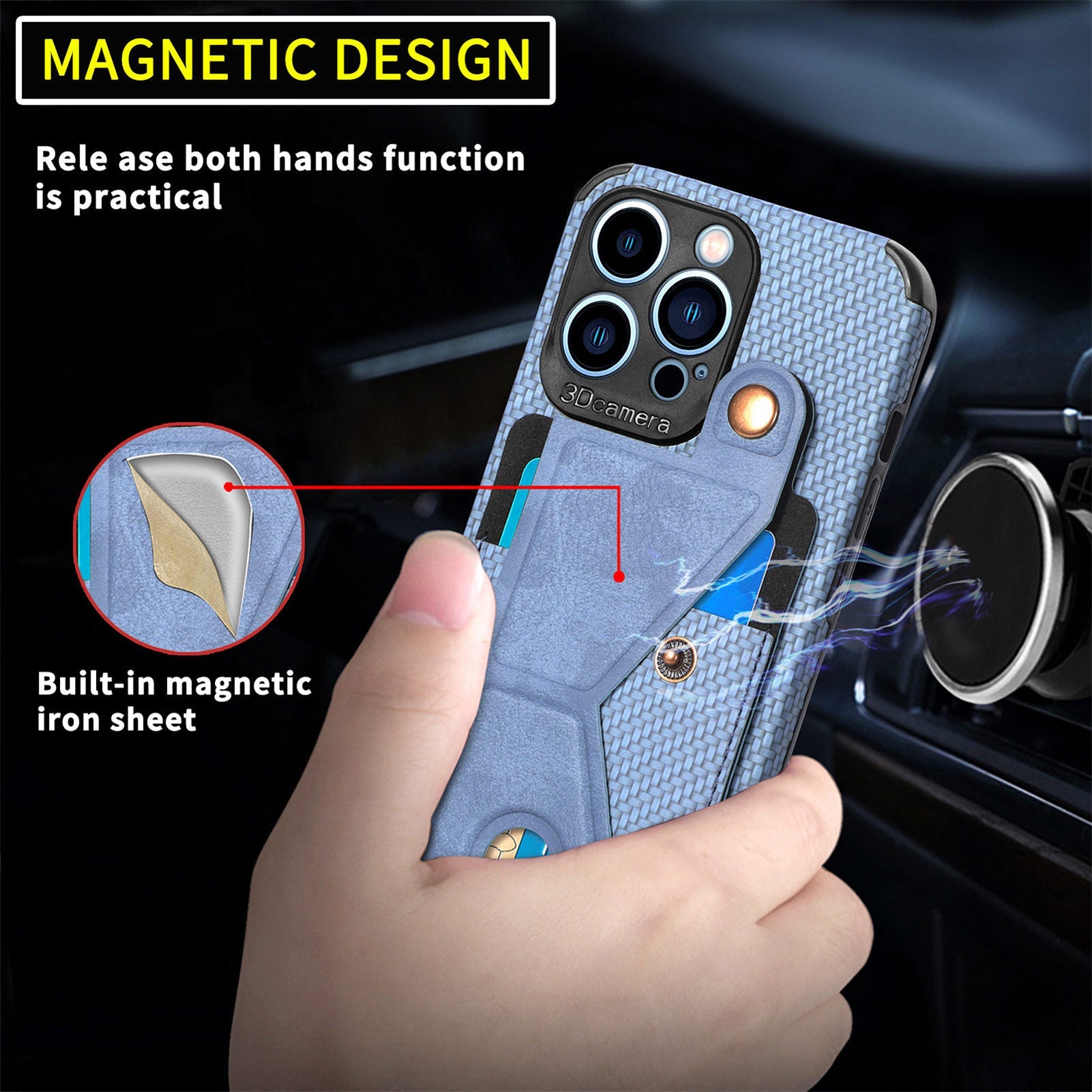 iPhone 15 Pro Multi Angle Bracket Card Insertion Magnetic Suction Anti Drop Case