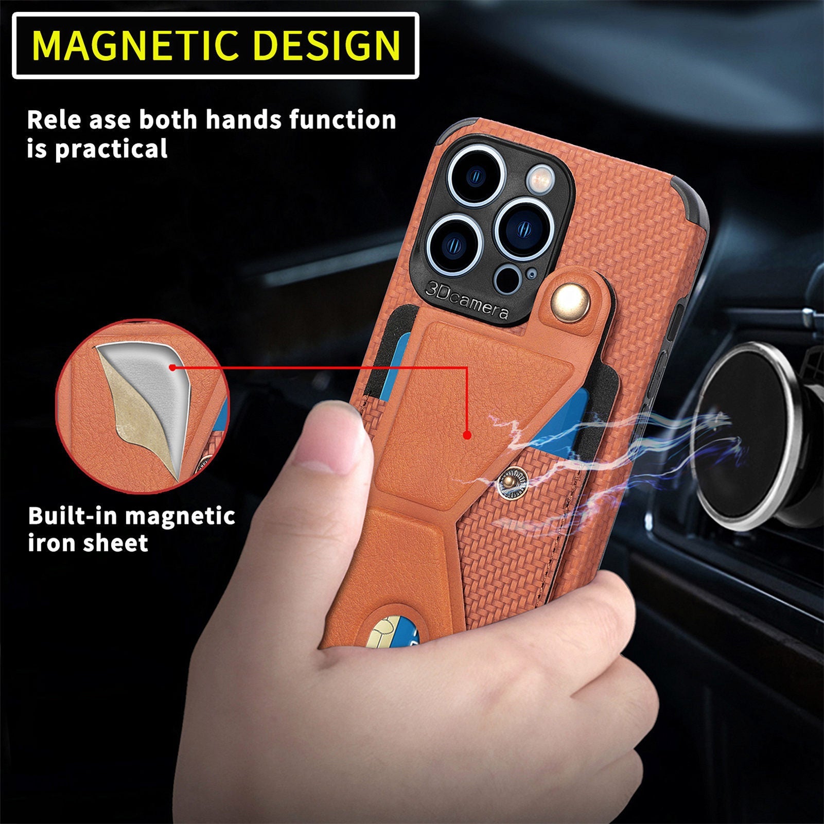 iPhone 15 Pro Multi Angle Bracket Card Insertion Magnetic Suction Anti Drop Case