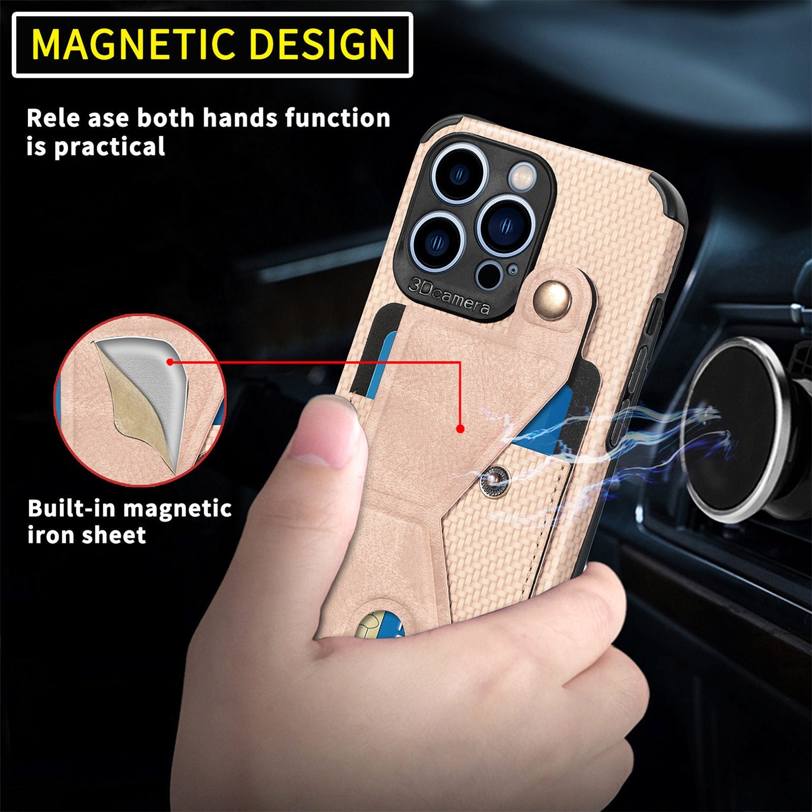 iPhone 15 Pro Multi Angle Bracket Card Insertion Magnetic Suction Anti Drop Case