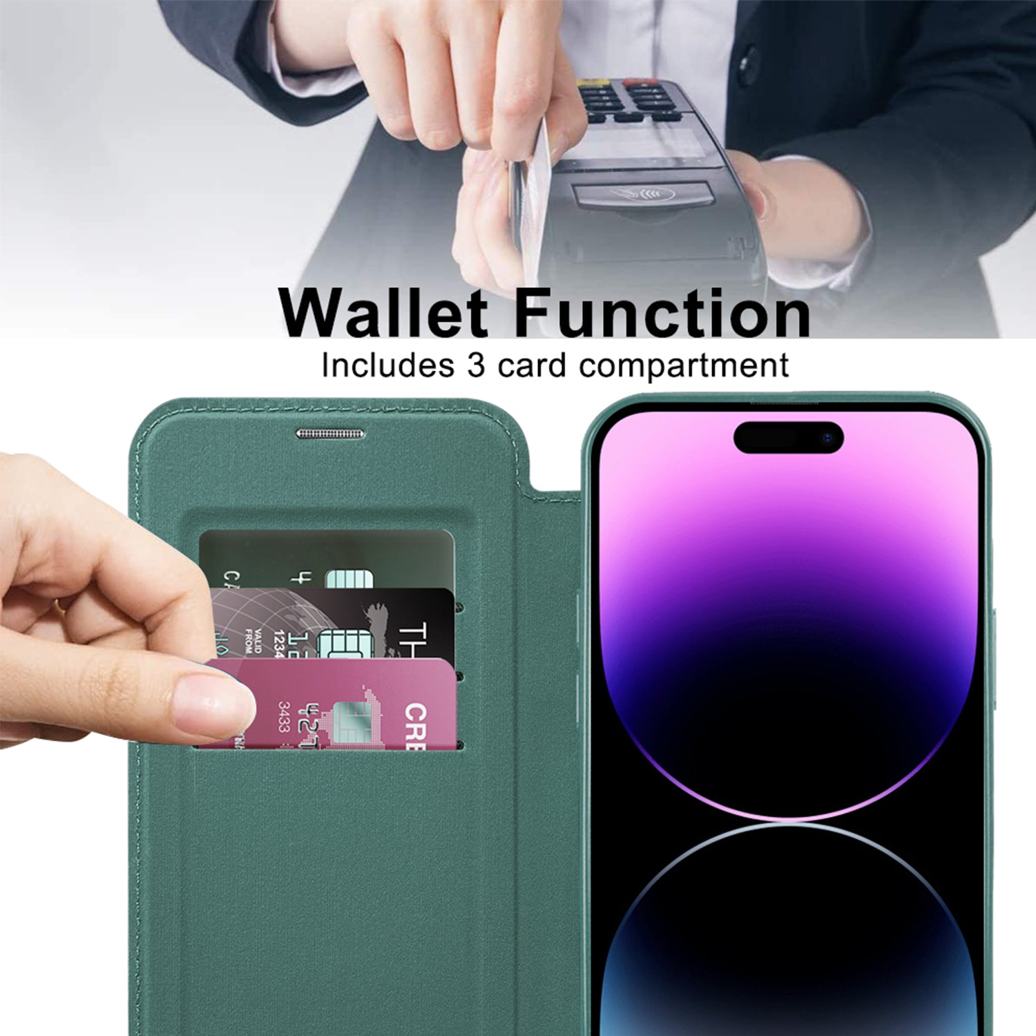 Case for iPhone 15 Pro Max Case Wallet Compatible with Magsafe, Shockproof Full Protective Flip Folio Wallet Case with RFID Blocking Card Slot PU Leather Cover for iPhone 15 Pro Max