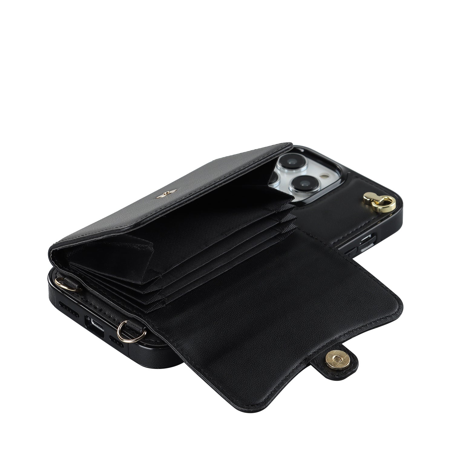 iPhone 15 Pro Card Insertion Crossbody Lanyard Case