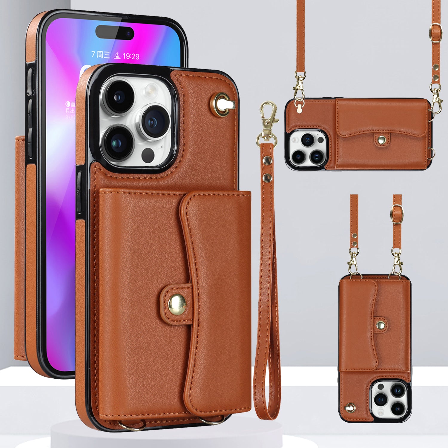 iPhone 15 Pro Max Card Holding Crossbody Lanyard Case