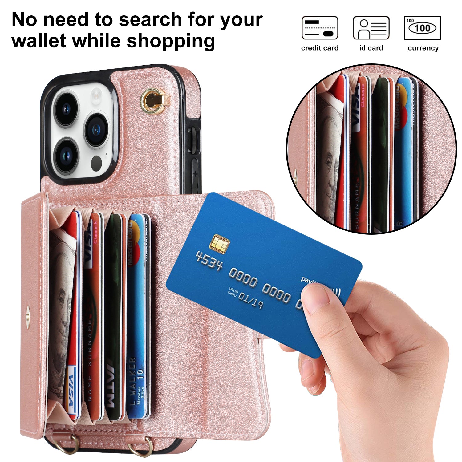 iPhone 15 Pro Max Card Holding Crossbody Lanyard Case