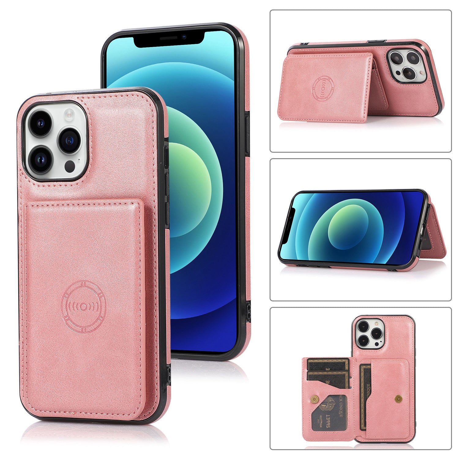 iPhone 15 Pro Wallet Case Credit Card Holder, Premium Leather Durable Kickstand Magnetic Protective Cover