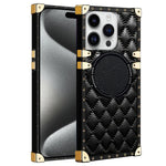 iPhone 15 Pro 3D Down Jacket CC Style Soft Leather Square Magnetic Attraction Case Cover