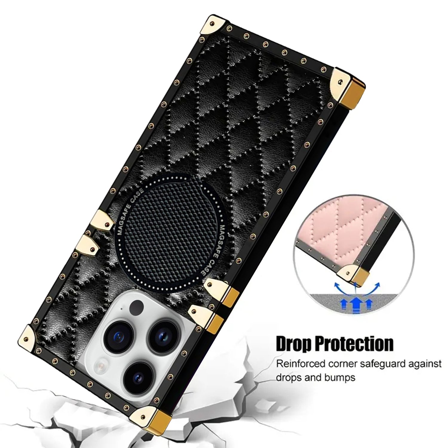 iPhone 15 Pro Max 3D Down Jacket CC Style Soft Leather Square Magnetic Attraction Case Cover