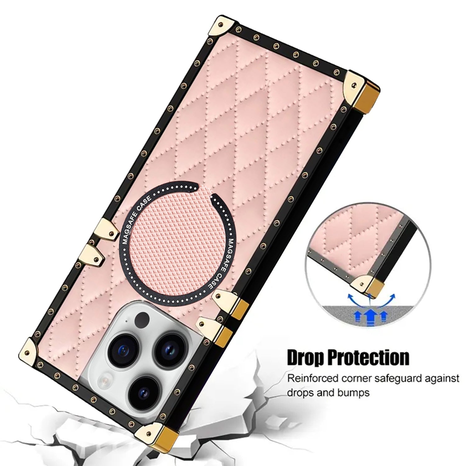 iPhone 15 Pro 3D Down Jacket CC Style Soft Leather Square Magnetic Attraction Case Cover