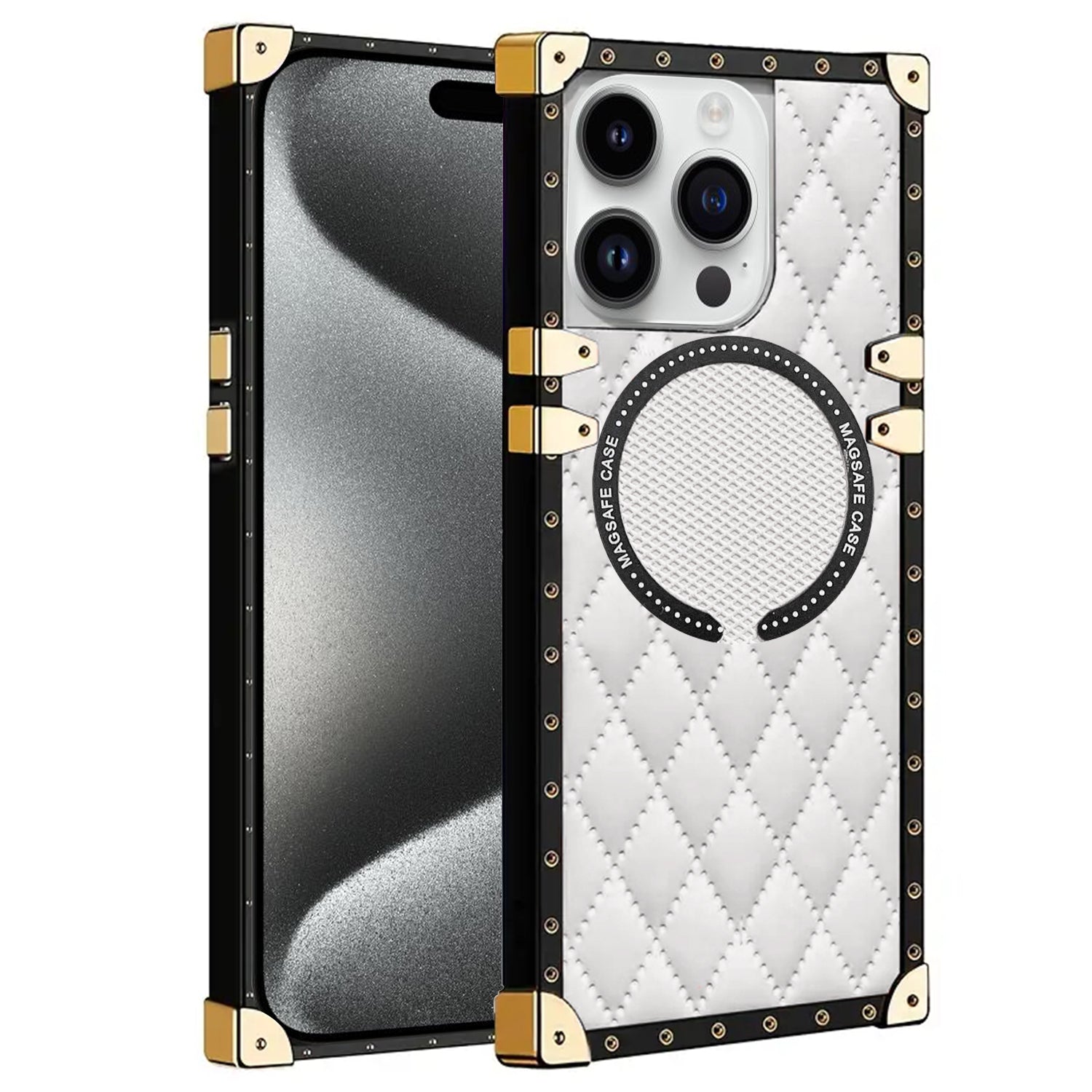 iPhone 15 Pro Max 3D Down Jacket CC Style Soft Leather Square Magnetic Attraction Case Cover