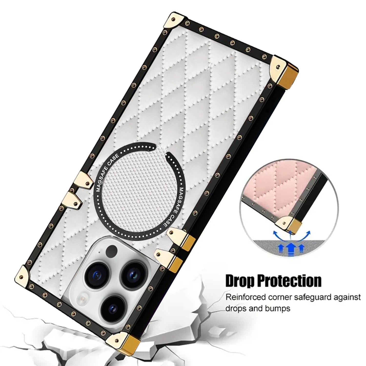 iPhone 15 Pro Max 3D Down Jacket CC Style Soft Leather Square Magnetic Attraction Case Cover