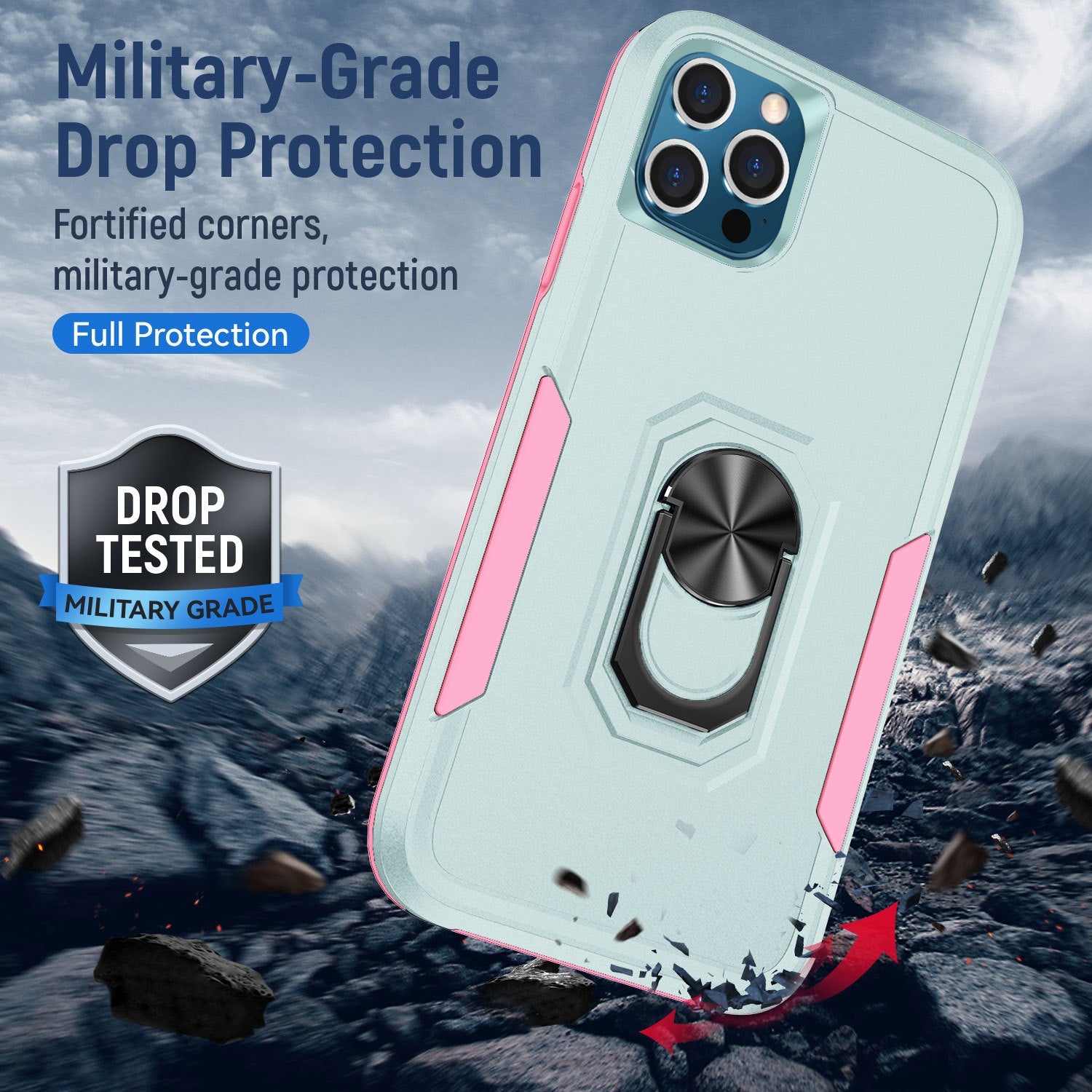 iPhone 15 Pro Kickstand Fully Protected Heavy-Duty Shockproof Case