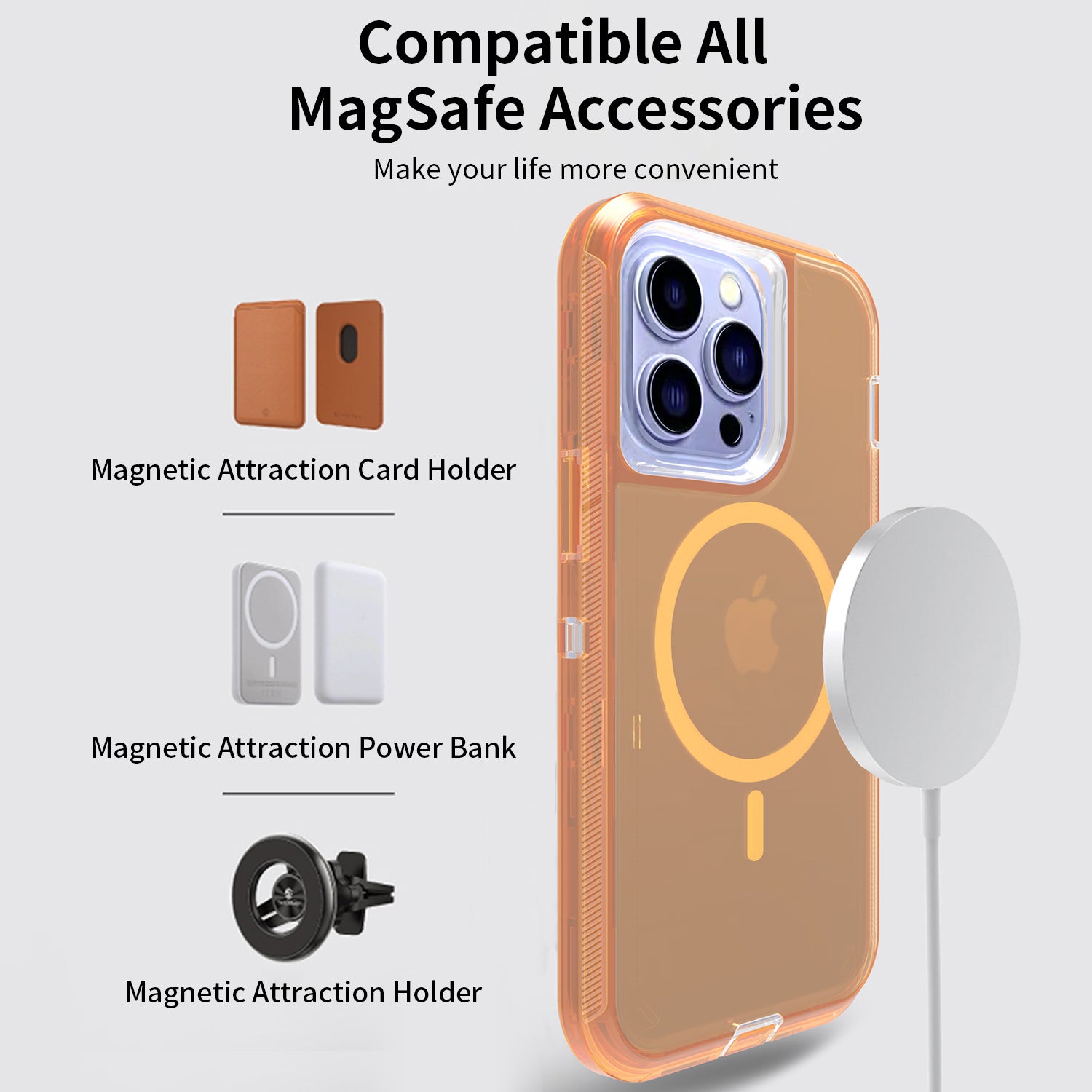 iPhone 15 Pro Magnetic Attraction Transparent Full Protection Heavy Phone Case