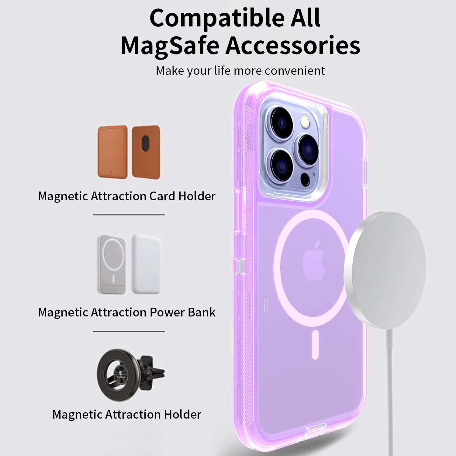 iPhone 15 Pro Magnetic Attraction Transparent Full Protection Heavy Phone Case