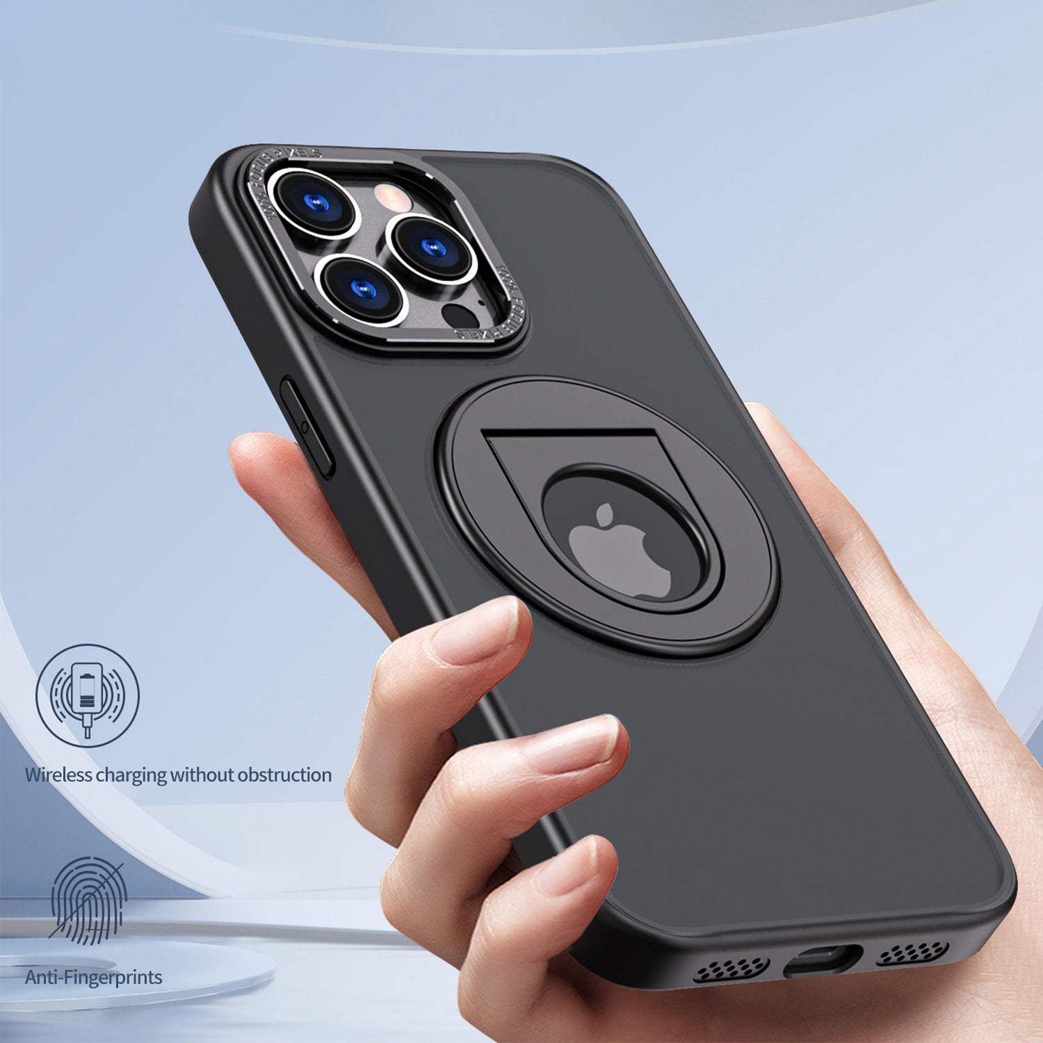 iPhone 15 Pro Hollow Out Ring Rotating Magnetic Suction Bracket Protective Sleeve Case