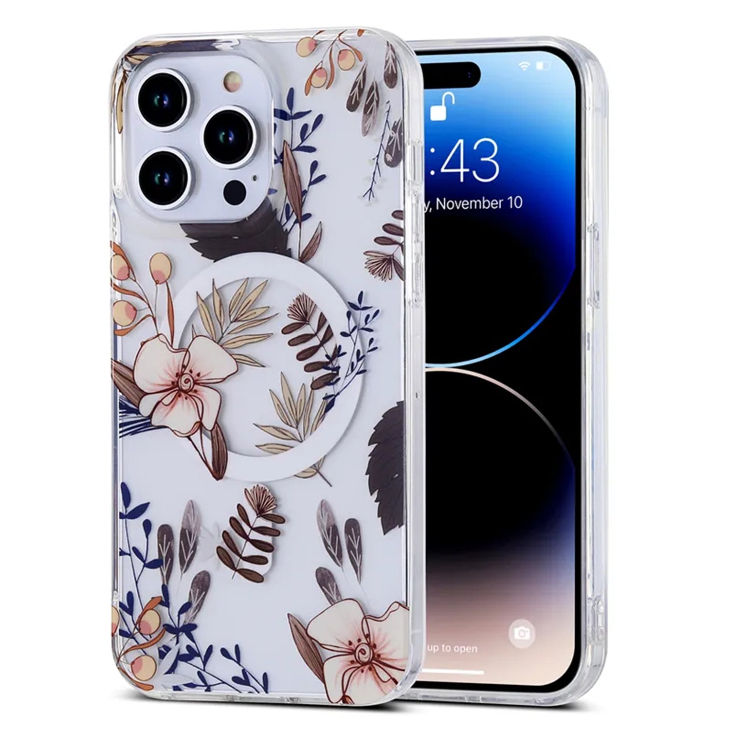 iPhone 15 Pro Max Printed Double-Layer Transparent Magnetic Suction Phone Case