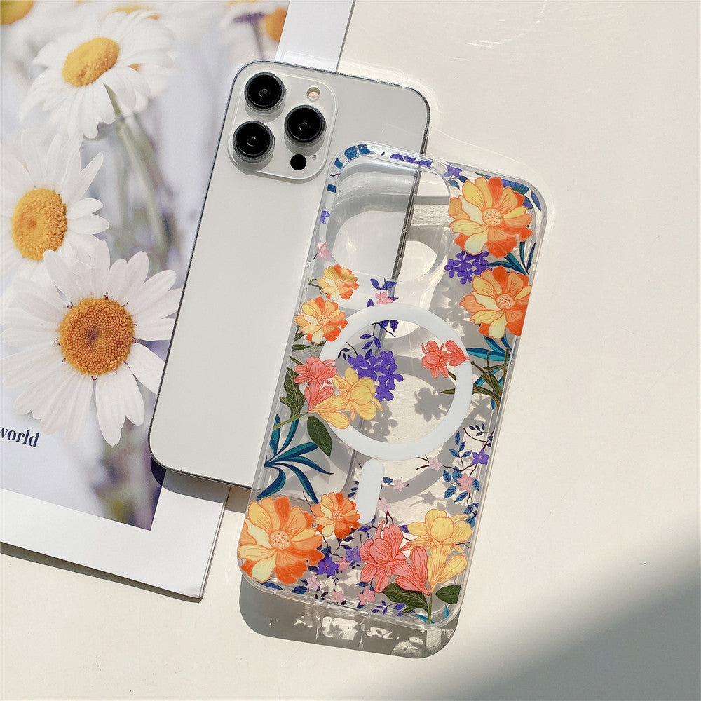 iPhone 15 Pro Max Printed Double-Layer Transparent Magnetic Suction Phone Case