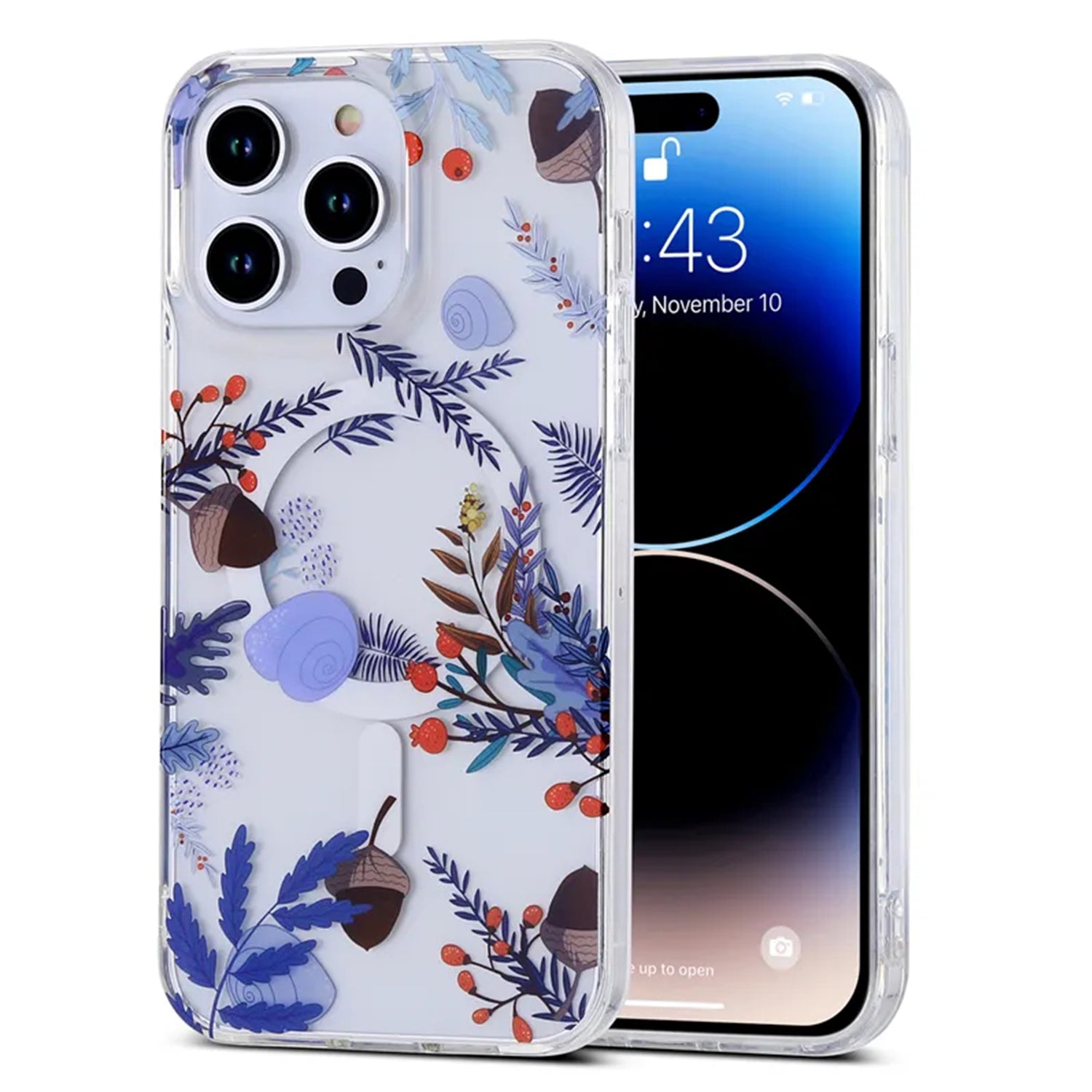 iPhone 15 Pro Printed Double-Layer Transparent Magnetic Suction Phone Case