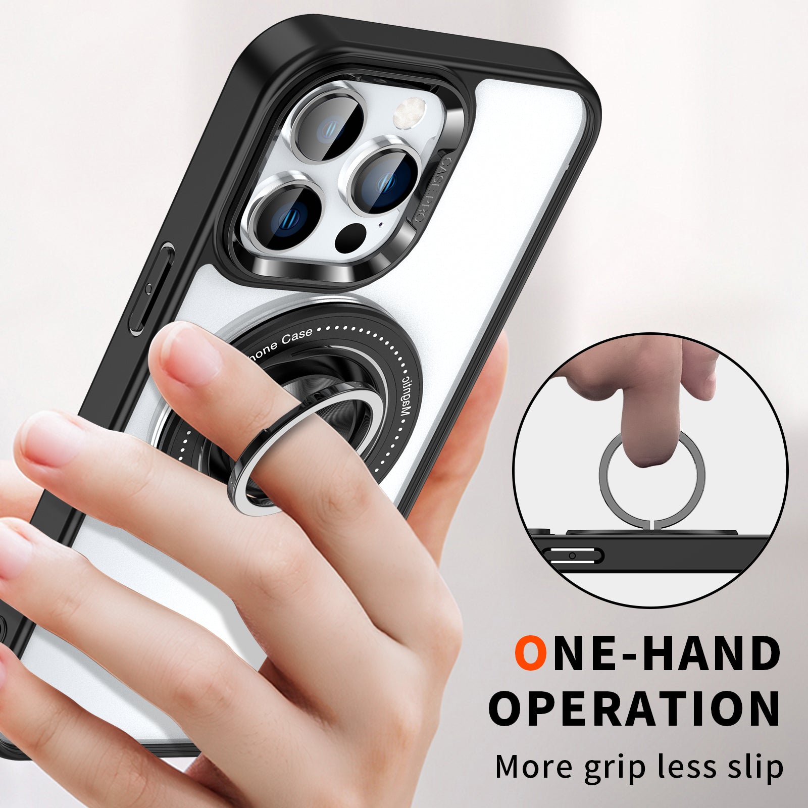 iPhone 15 Pro Max Transparent Silicone 360 Degree Rotating Bracket Phone Case