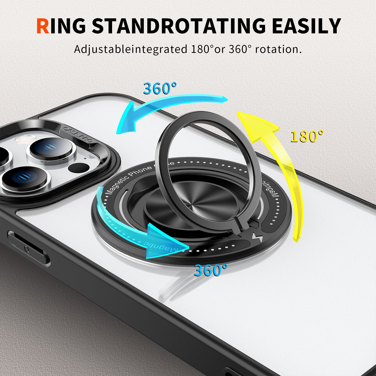 iPhone 15 Pro Transparent Silicone 360 Degree Rotating Bracket Phone Case