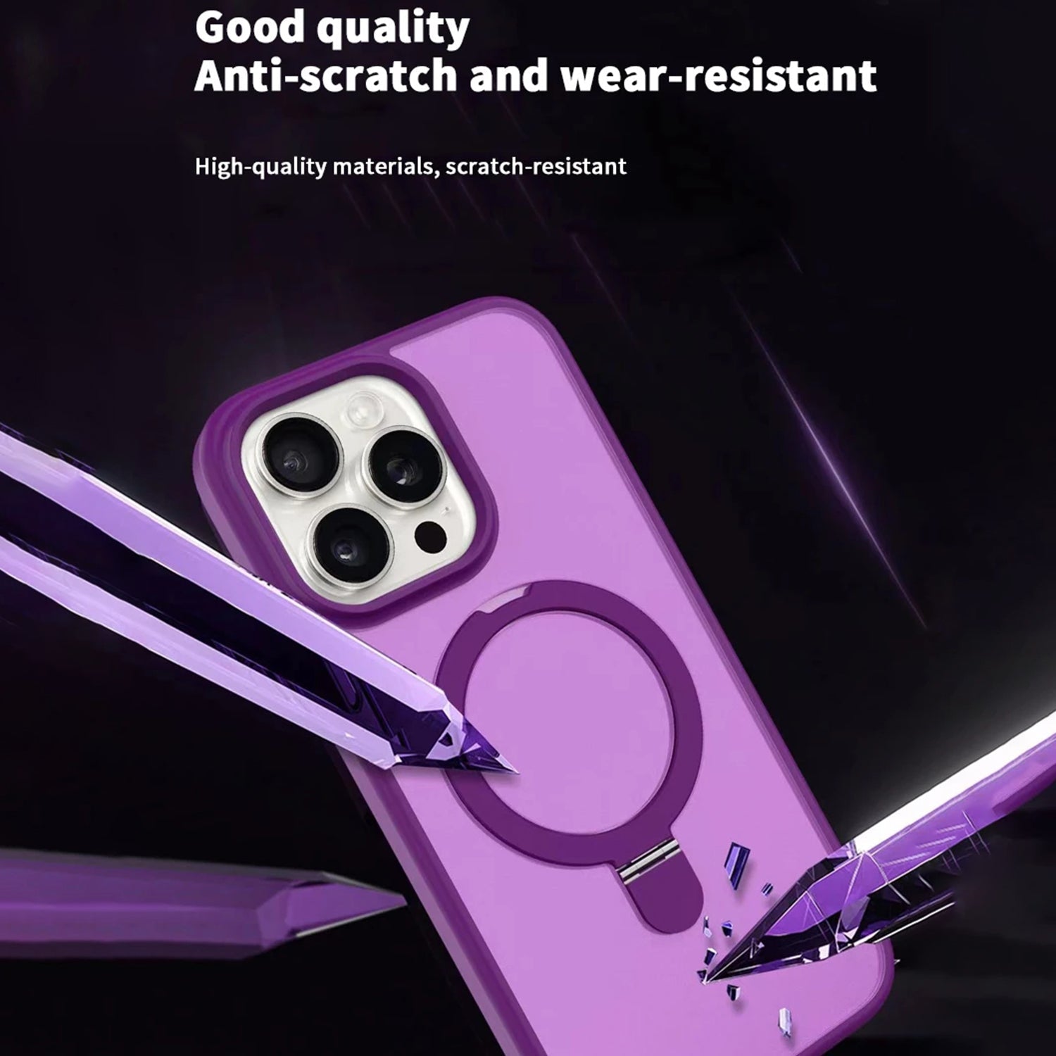 iPhone 15 Pro Max Magsafe with Stand Translucent Back Slim Protective Phone Case Comes with Same Color Lens Film