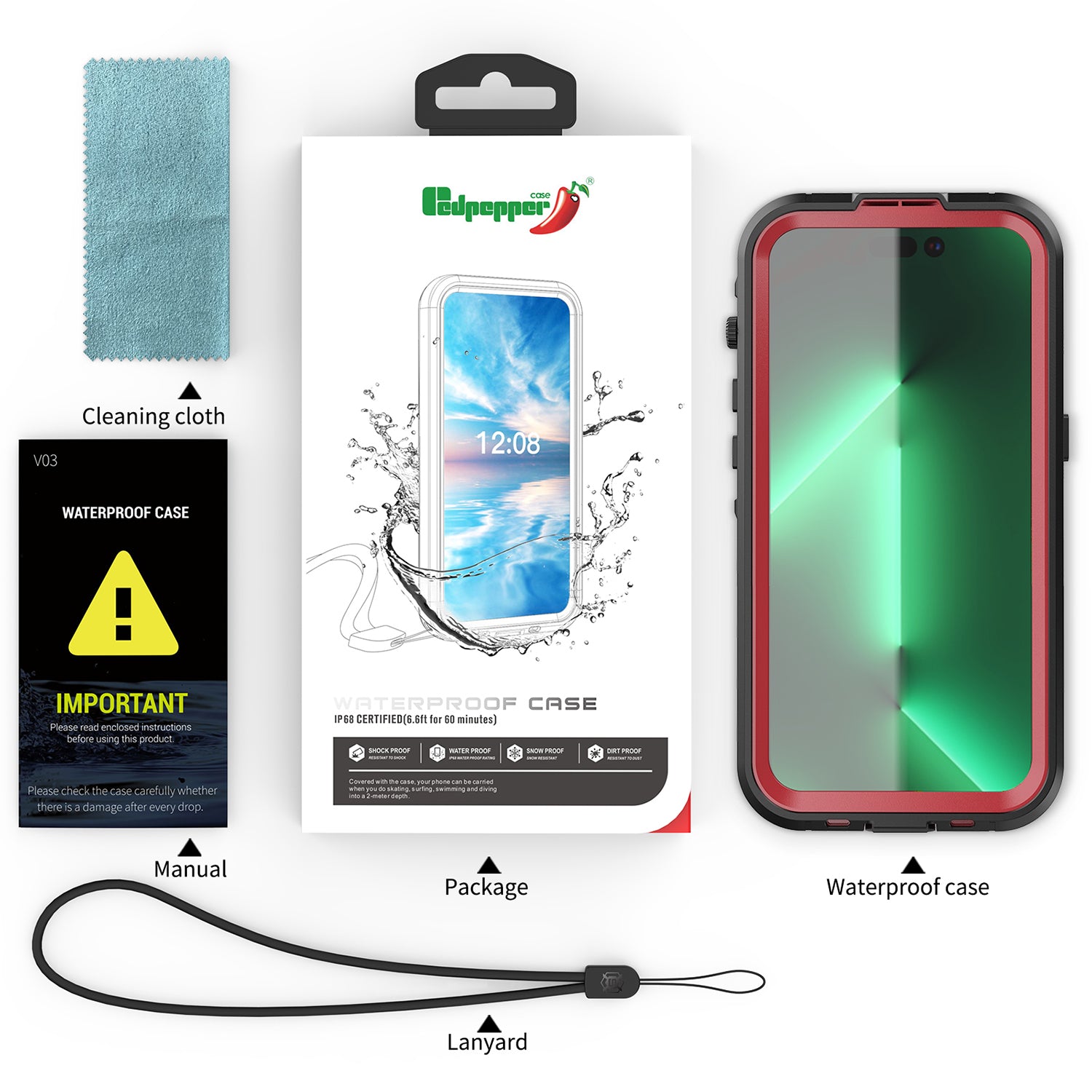 Apple iPhone 14 Pro (6.1") 360 Full Protective Waterproof Case with Built-in Screen Fingerprint Protector