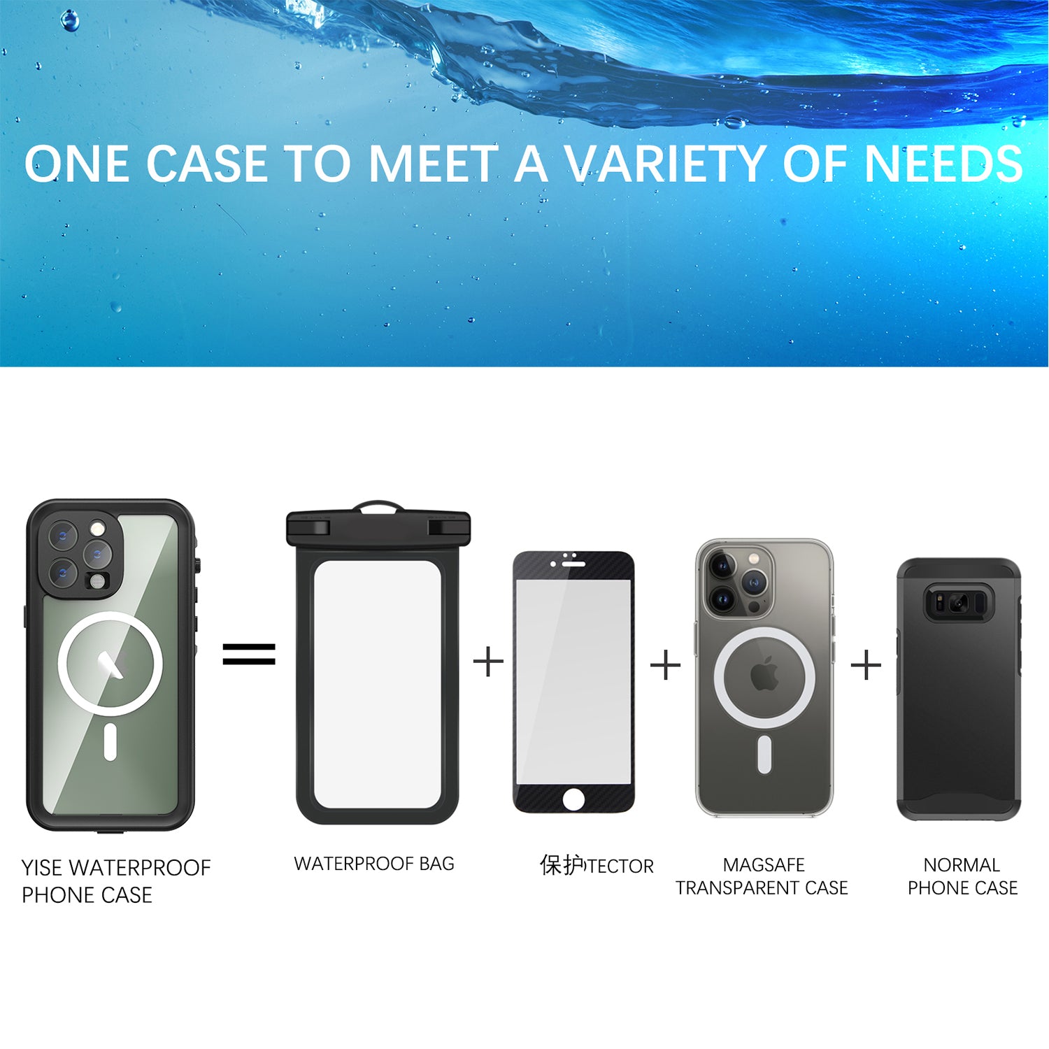 Apple iPhone 14 Pro Max (6.7") 360 Full Protective Waterproof Case with Built-in Screen Fingerprint Protector