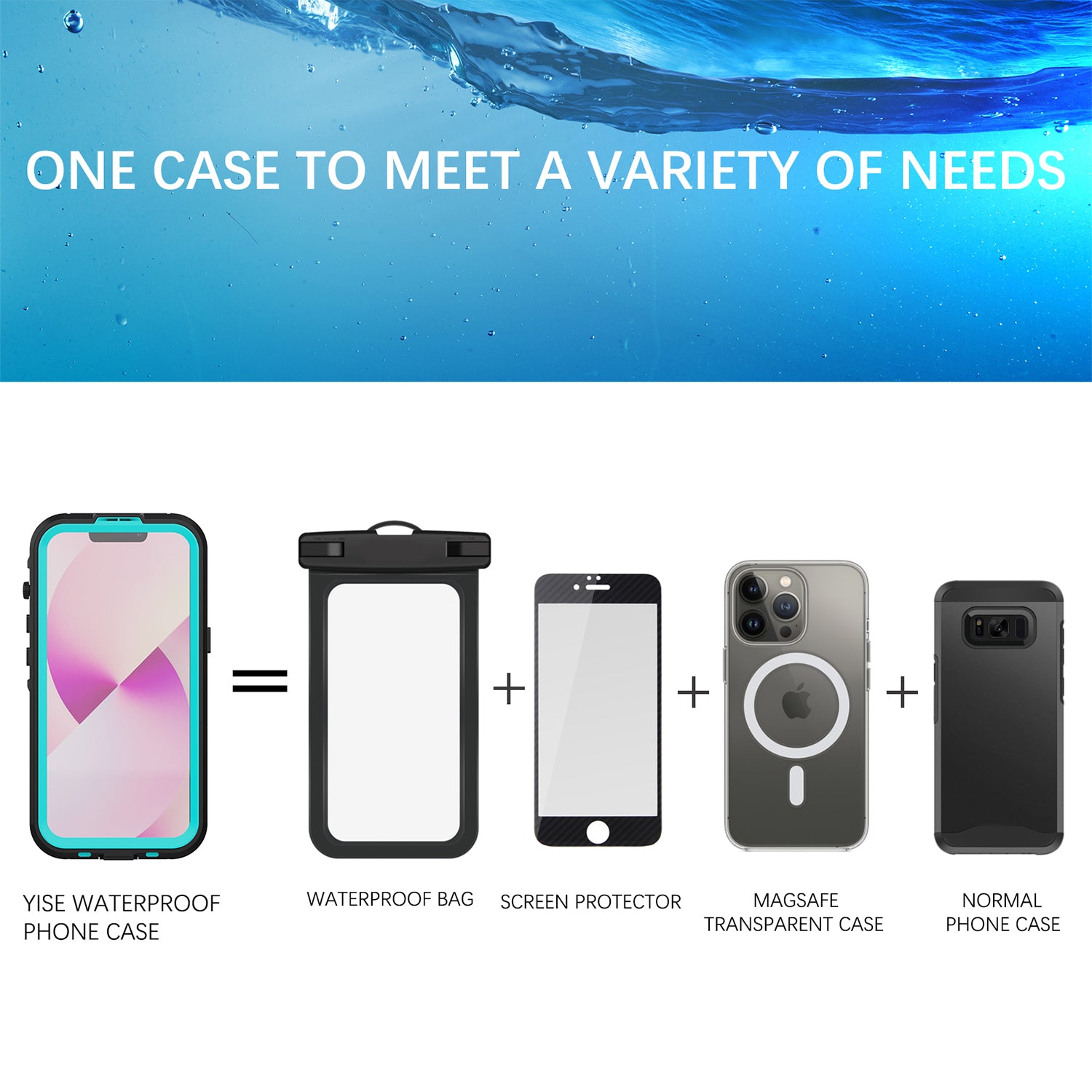 Apple iPhone 14/13 (6.1") 360 Full Protective Waterproof Case with Built-in Screen Fingerprint Protector