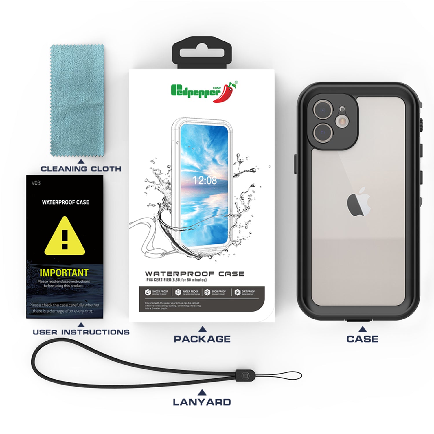 Apple iPhone 12 (6.1") 360 Full Protective Waterproof Case with Built-in Screen Fingerprint Protector