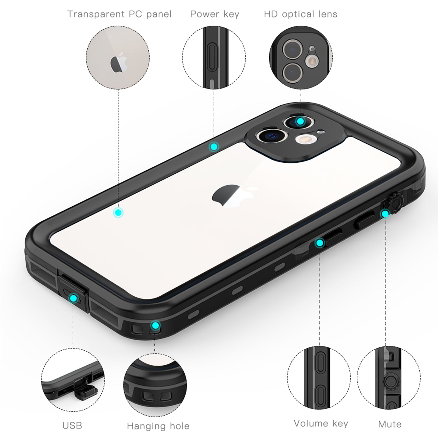 Apple iPhone 12 (6.1") 360 Full Protective Waterproof Case with Built-in Screen Fingerprint Protector