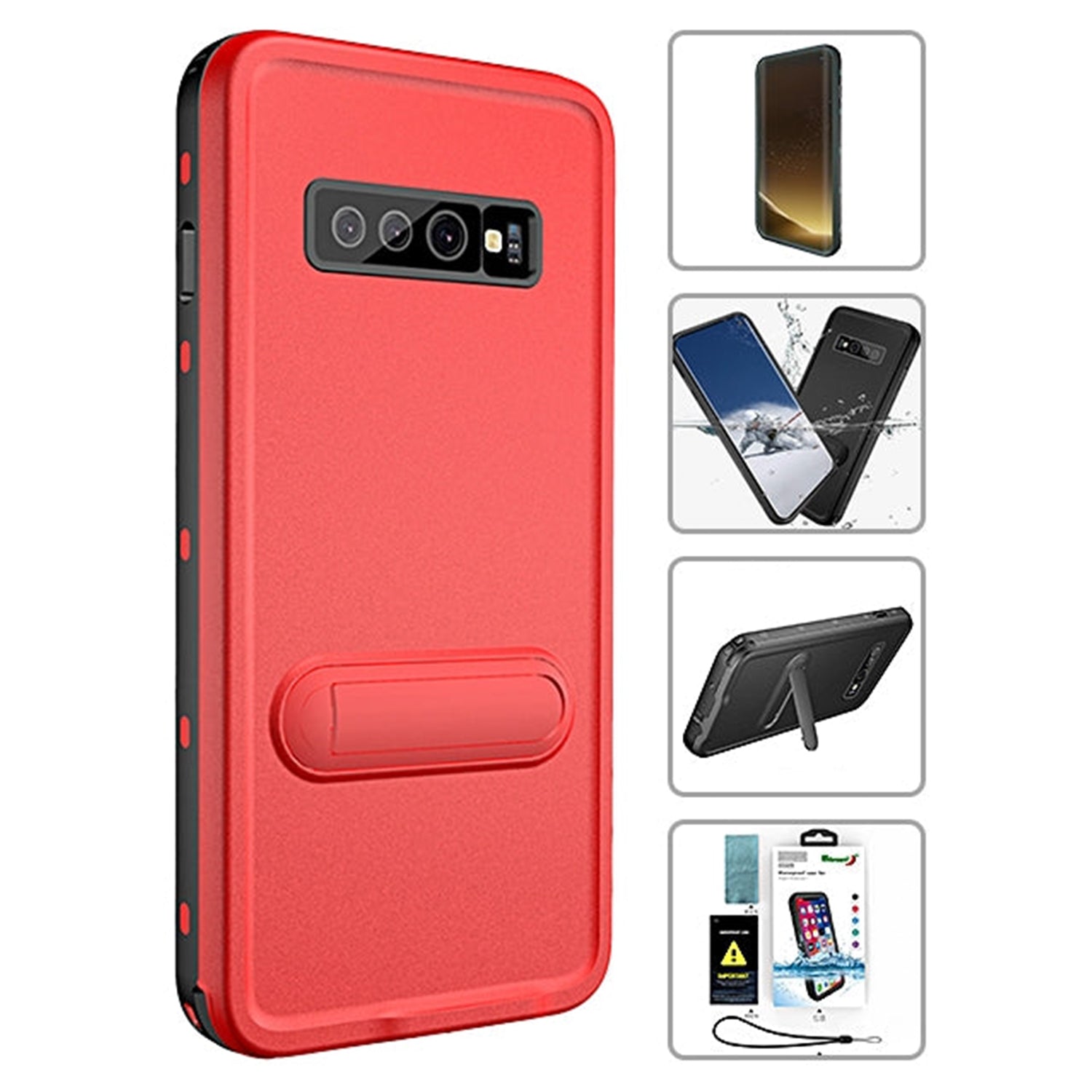 Kickstand Red Pepper Waterproof Case for Galaxy S10 (6.1")