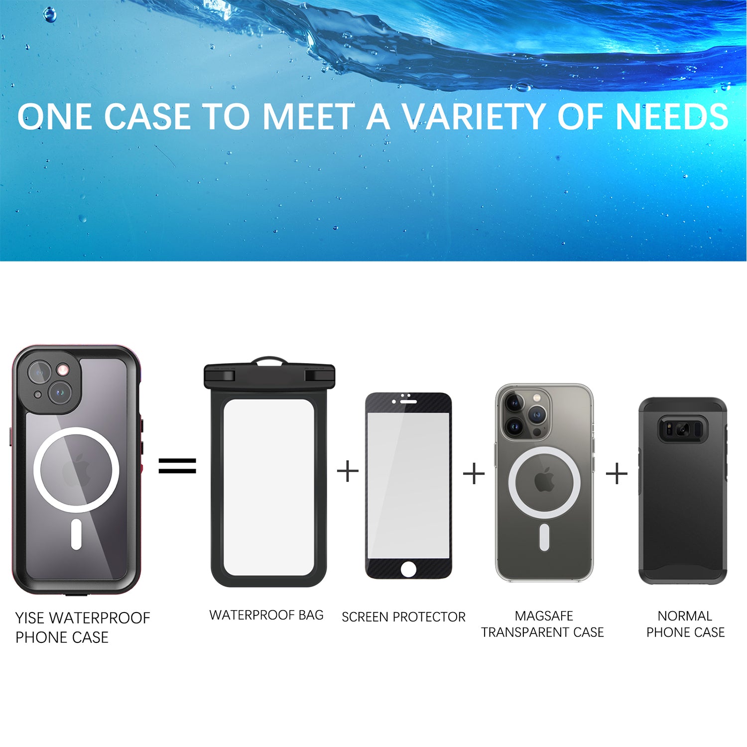 iPhone 15 360 Full Protective Waterproof Case With Built-in Screen Fingerprint Protector