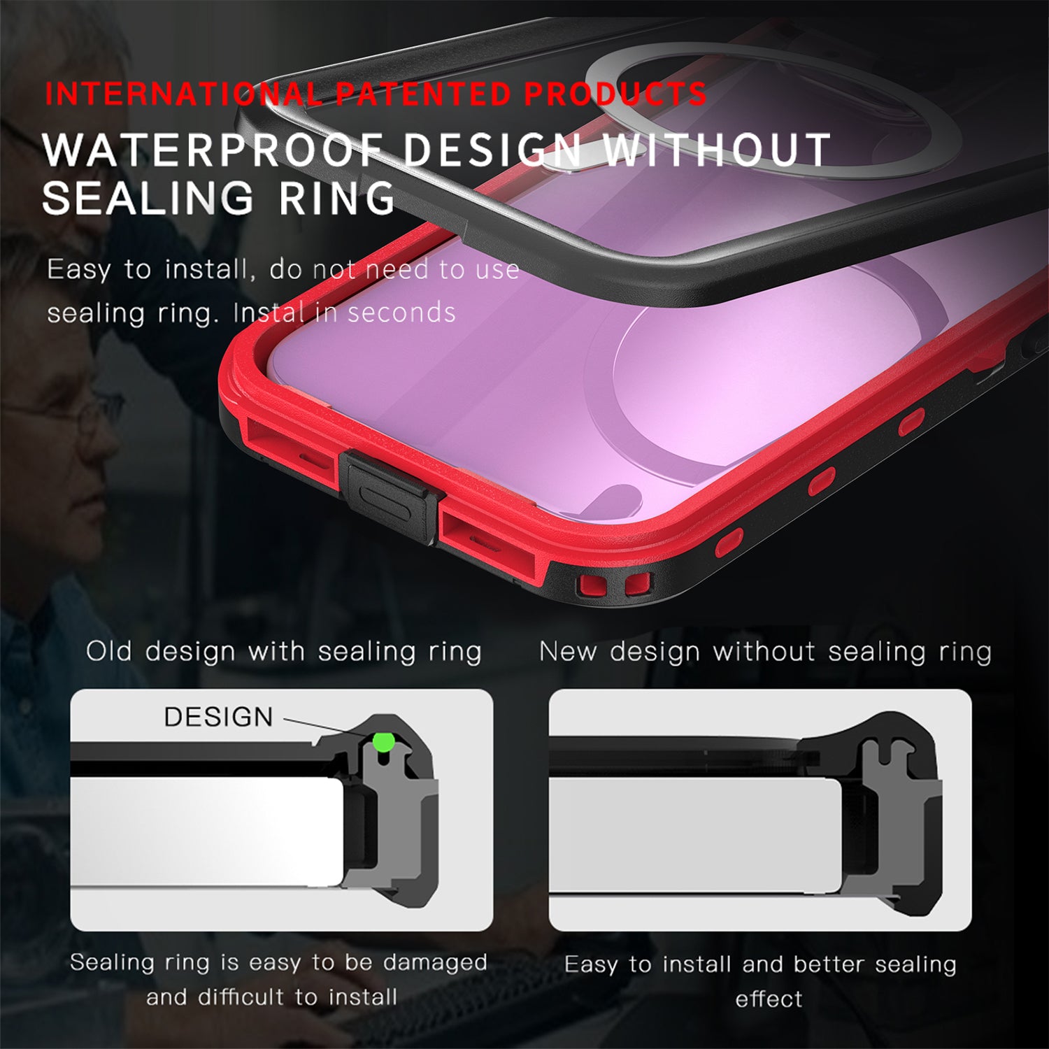 iPhone 15 360 Full Protective Waterproof Case With Built-in Screen Fingerprint Protector