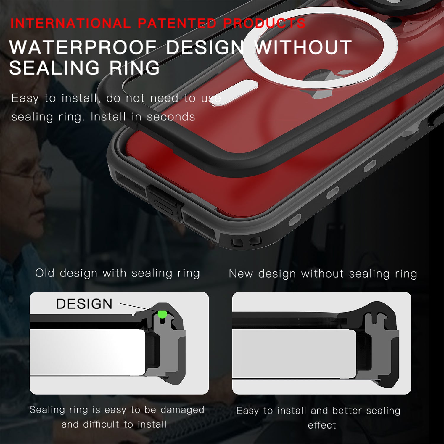 iPhone 15 Pro 360 Full Protective Waterproof Case With Built-in Screen Fingerprint Protector