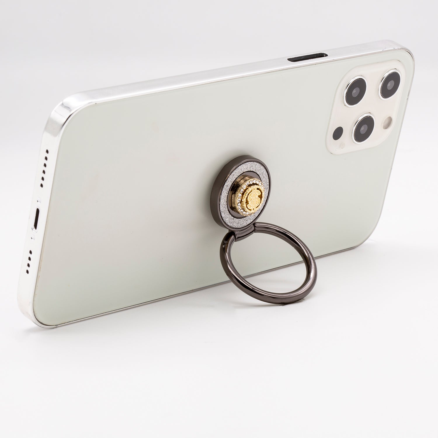 Diamond inlaid 360 ° rotating mobile phone metal ring buckle / kickstand