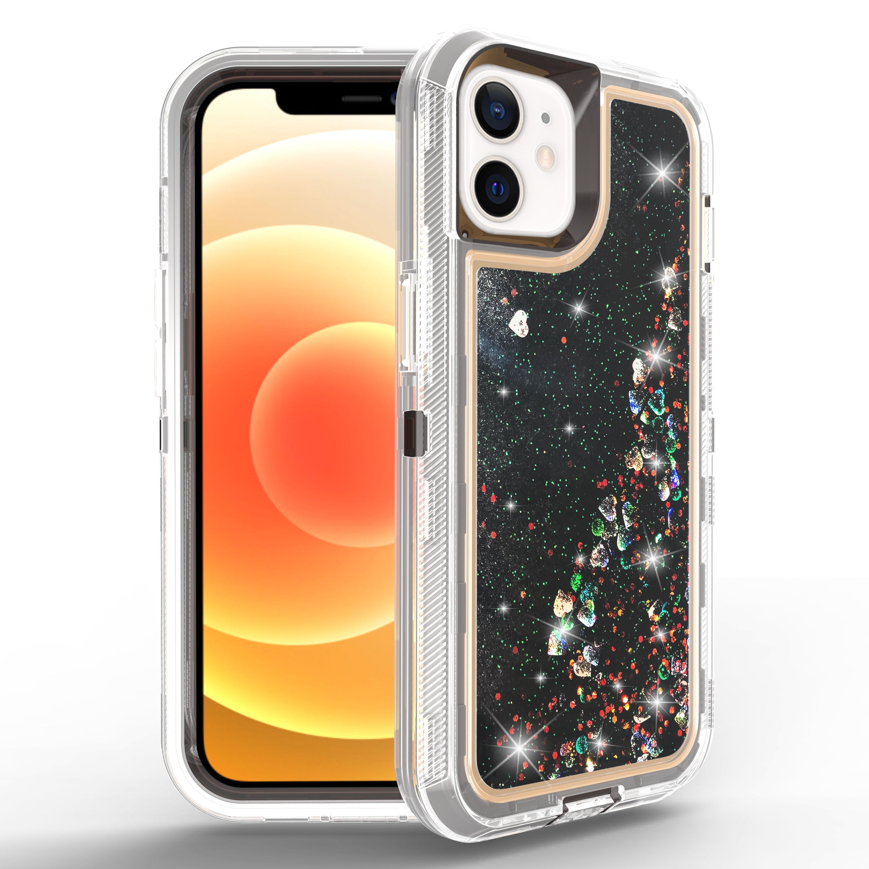 Transparent Floating Glitter Heavy Duty Case Compatible with Apple iPhone 12 Mini (5.4")