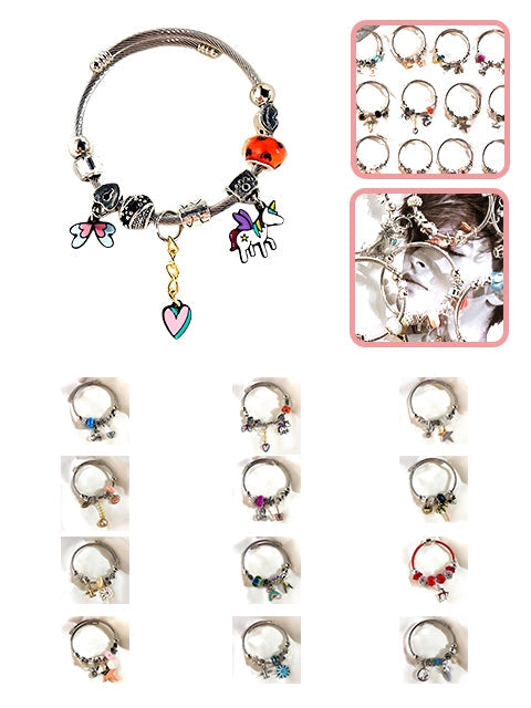 A Dozen of Beaded Carved Sterling Silver Plated Charm Bracelet (1904193)