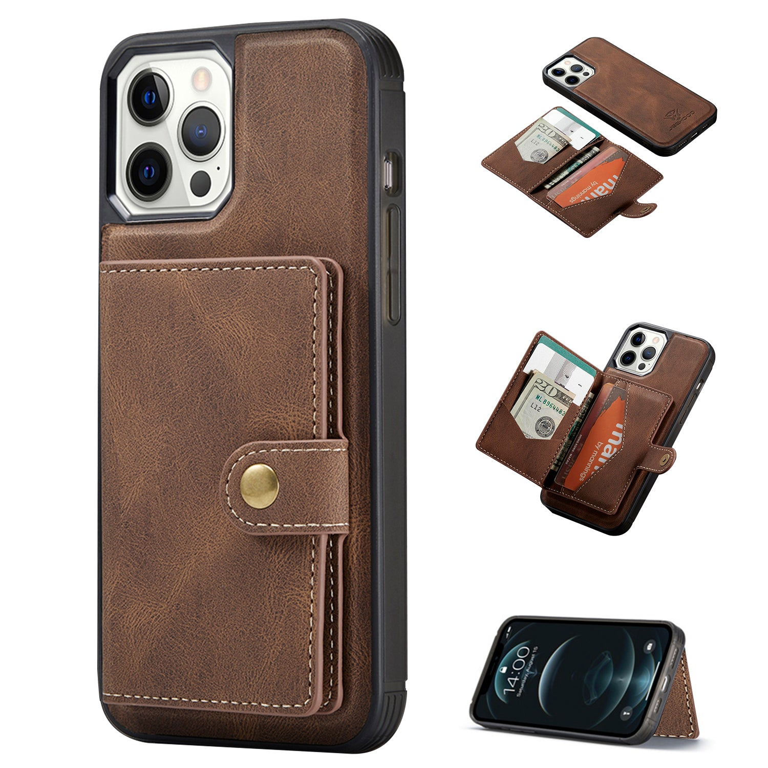 iPhone 14 Pro Magnetic 2 in1  Leather card bag case  and Removable Back Cover