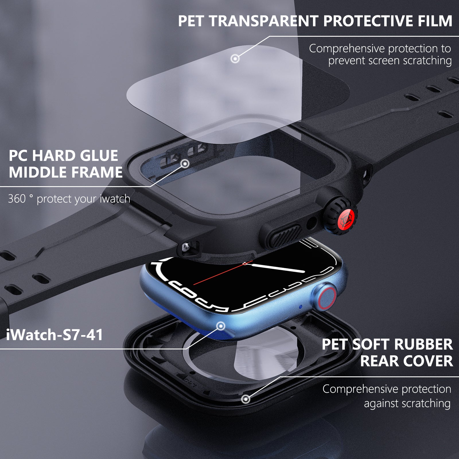 41mm Waterproof Case for Apple Watch Series7, Shockproof and Dustproof Case