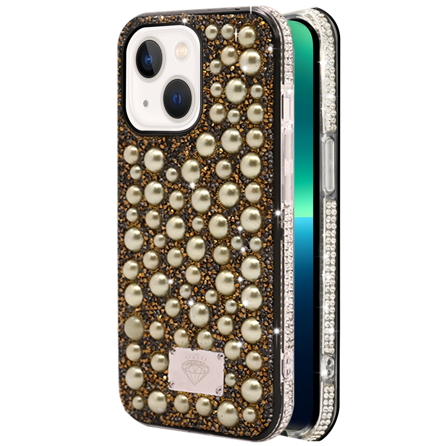 iPhone  13 Diamond inlaid on both sides,color pearl case