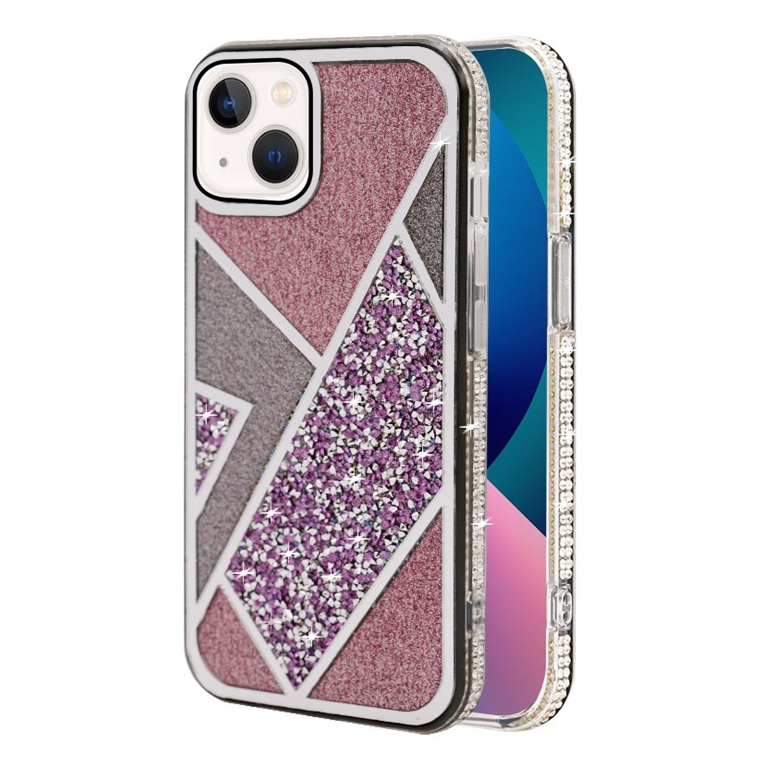 iPhone 13 Geometric tricolor bling  case